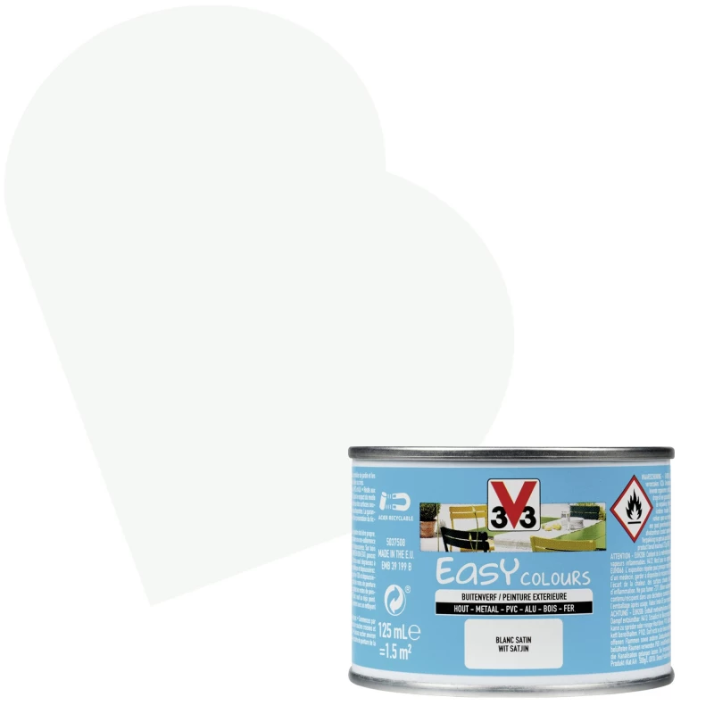 Peinture Extérieure Easy Colours Blanc Satiné 0,125 L V33 1 Peinture Extérieure Easy Colours Blanc Satiné 0,125 L V33