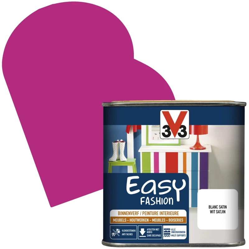 Peinture Easy Fashion Ultra Rose 0,5 L V33 1 Peinture Easy Fashion Ultra Rose 0,5 L V33
