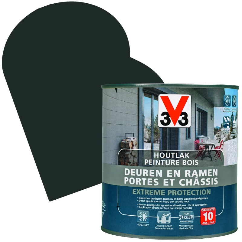 V33 Lasure Extreme Protection Pour Portes & Châssis En Bois Anthracite Satinée 0,5 L 1 V33 Lasure Extreme Protection Pour Portes & Châssis En Bois Anthracite Satinée 0,5 L