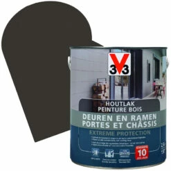 V33 Lasure Extreme Protection Pour Portes & Châssis En Bois Brune Satinée 2,5 L