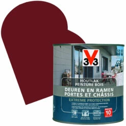V33 Lasure Extreme Protection Pour Portes & Châssis En Bois Rouge Vin Satinée 0,5 L