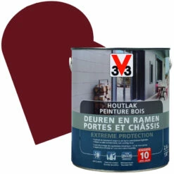 V33 Lasure Extreme Protection Pour Portes & Châssis En Bois Rouge Vin Satinée 2,5 L
