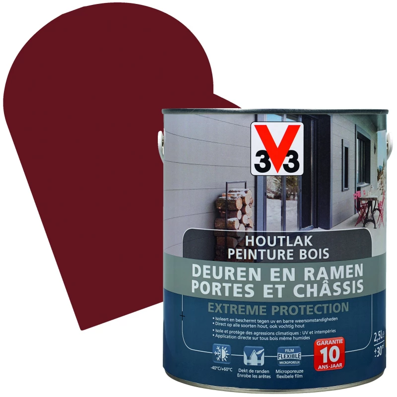 V33 Lasure Extreme Protection Pour Portes & Châssis En Bois Rouge Vin Satinée 2,5 L 1 V33 Lasure Extreme Protection Pour Portes & Châssis En Bois Rouge Vin Satinée 2,5 L