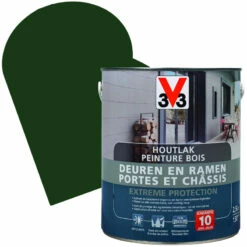 V33 Lasure Extreme Protection Pour Portes & Châssis En Bois Vert Mousse Satinée 2,5 L