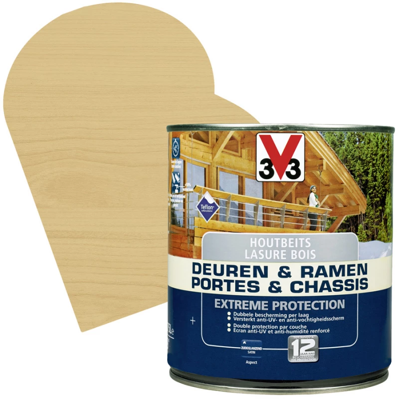 Lasure Pour Portes Et Châssis Extrême Protection Chêne Clair Satinée 0,75 L V33 1 Lasure Pour Portes Et Châssis Extrême Protection Chêne Clair Satinée 0,75 L V33