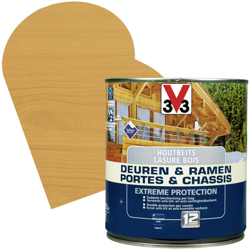 Lasure Pour Portes Et Châssis Extrême Protection Chêne Moyen Satinée 0,75 L V33 1 Lasure Pour Portes Et Châssis Extrême Protection Chêne Moyen Satinée 0,75 L V33