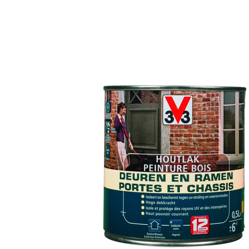 Peinture Bois Portes & Châssis Pure White 0,5 L V33 1 Peinture Bois Portes & Châssis Pure White 0,5 L V33