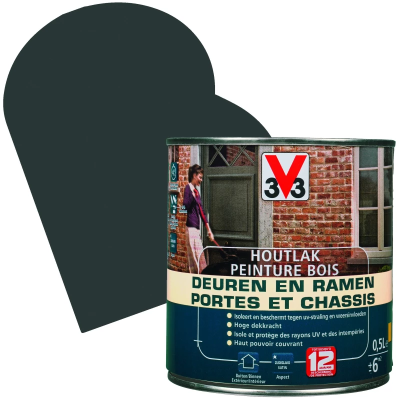 Peinture Bois Portes & Châssis Volcanic Stone 0,5 L V33 1 Peinture Bois Portes & Châssis Volcanic Stone 0,5 L V33