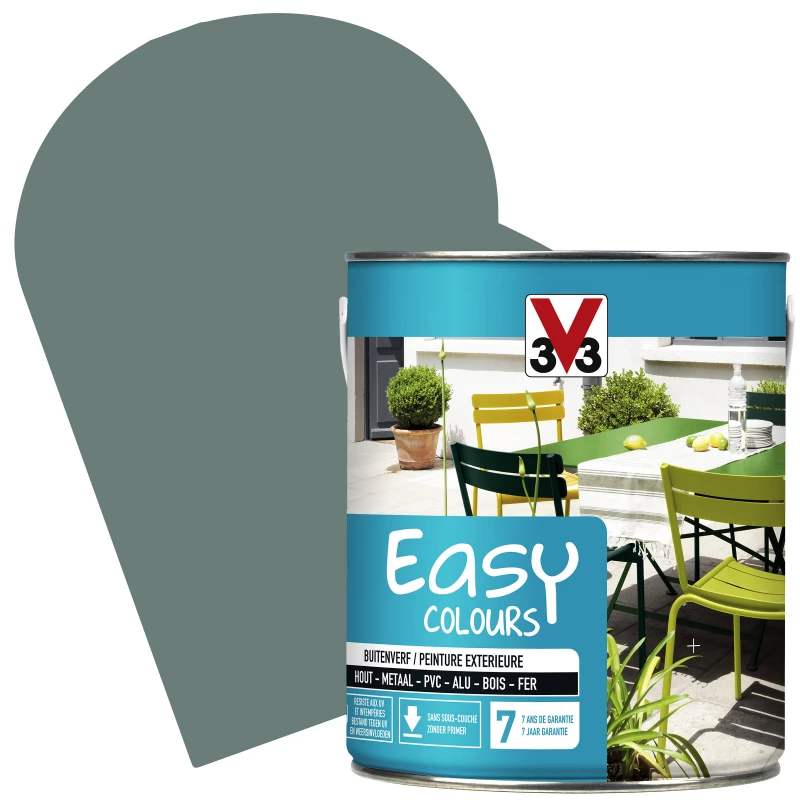 Peinture Extérieure Easy Colours Pour Bois Métal PVC Vert De Gris Satinée 2,5 L V33 1 Peinture Extérieure Easy Colours Pour Bois Métal PVC Vert De Gris Satinée 2,5 L V33